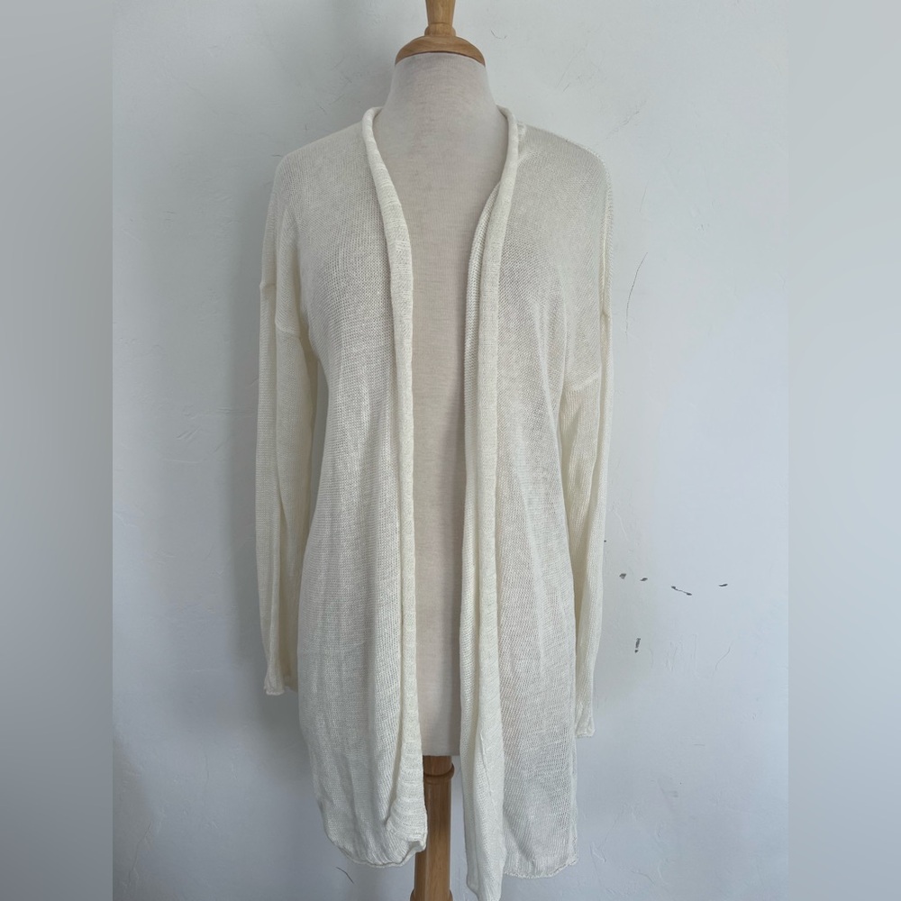 Faherty Linen Women's Cream Open-Front Sweater Size Large